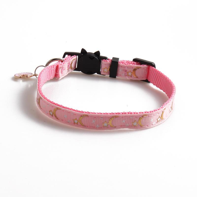 Pet Collar Webbing Cat Collar Star And Moon Printed Belt Metal Pendant Collar