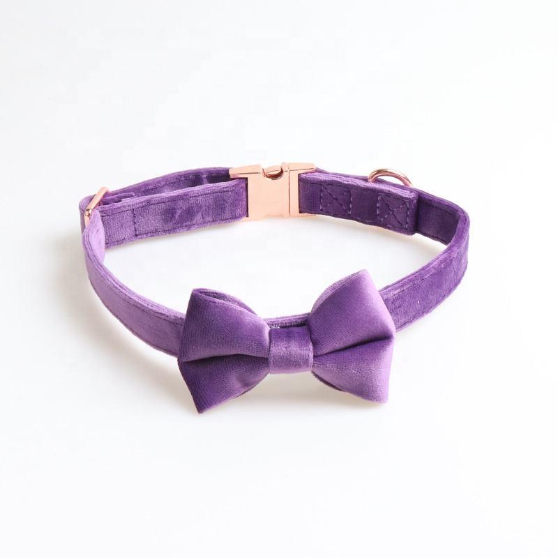 Velvet Pet Cat Collar Bowknot Dog Collar Rose Gold Full Metal Buckle Pet Collar For Dog Cat