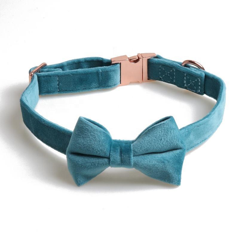 Velvet Pet Cat Collar Bowknot Dog Collar Rose Gold Full Metal Buckle Pet Collar For Dog Cat