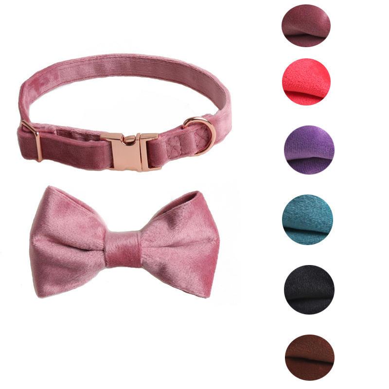 Velvet Pet Cat Collar Bowknot Dog Collar Rose Gold Full Metal Buckle Pet Collar For Dog Cat