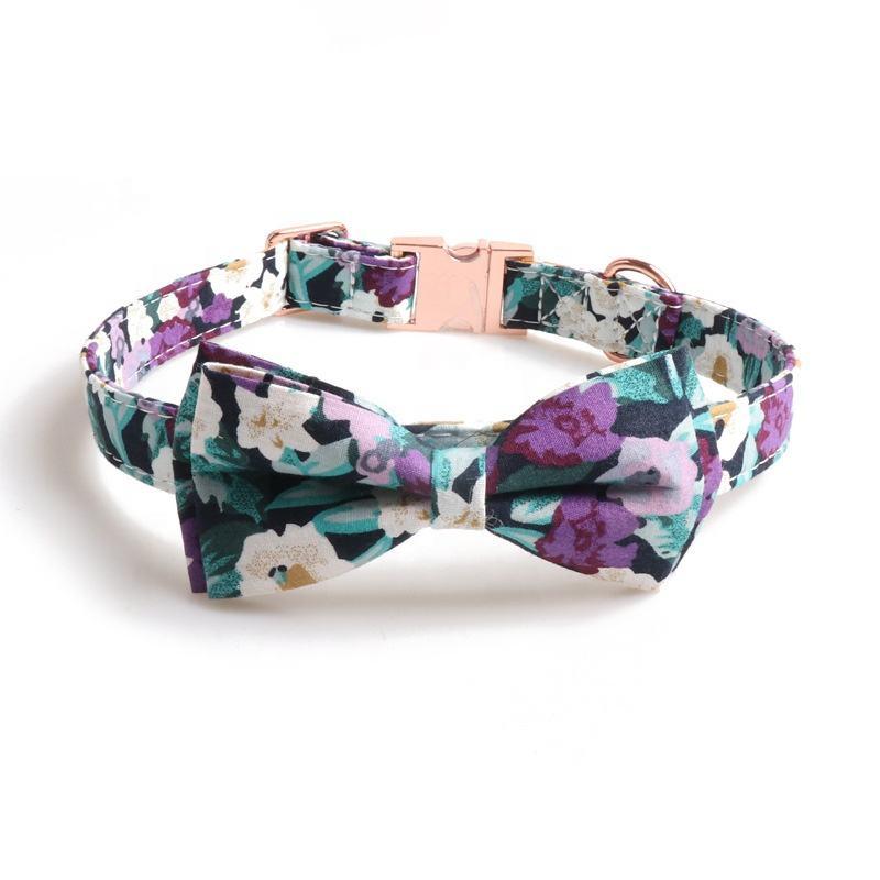 Pet Cat Collar Dog Floral Collar Pet Bow Tie Full Metal Gold Buckle Bow Tie Collar