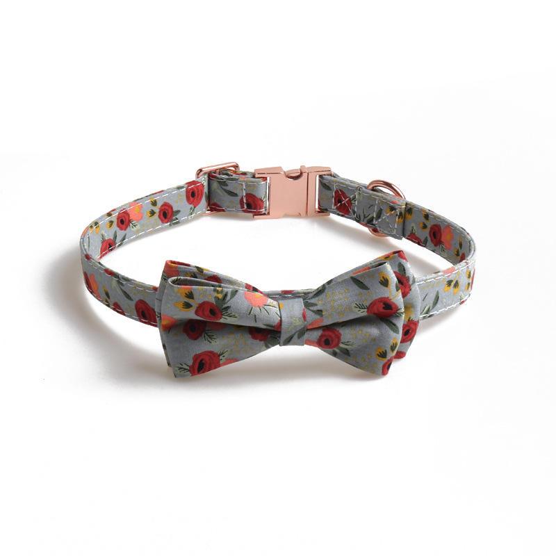 Pet Cat Collar Dog Floral Collar Pet Bow Tie Full Metal Rose Gold Buckle Bow Tie Collar