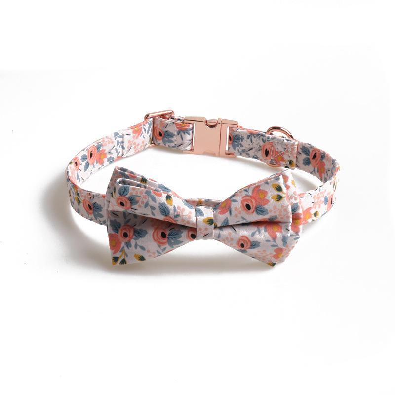 Pet Cat Collar Dog Floral Collar Pet Bow Tie Full Metal Rose Gold Buckle Bow Tie Collar