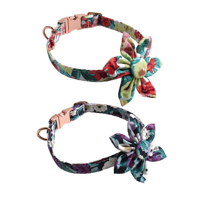 Wholesale Luxury Dog Collar Led Low Price Flower Design Cotton Collar Pet