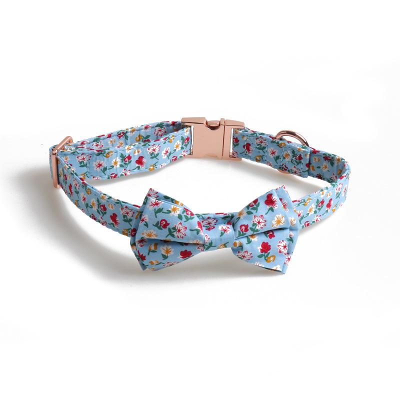 New Flower Pattern Rose Gold Full Metal Button Bow Pet Collar