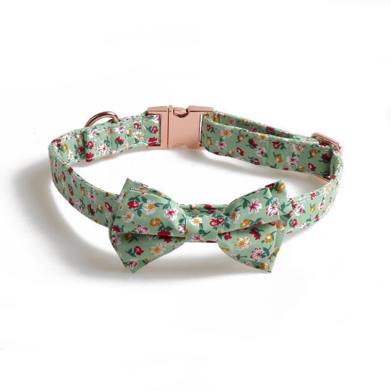 New Flower Pattern Rose Gold Full Metal Button Bow Pet Collar