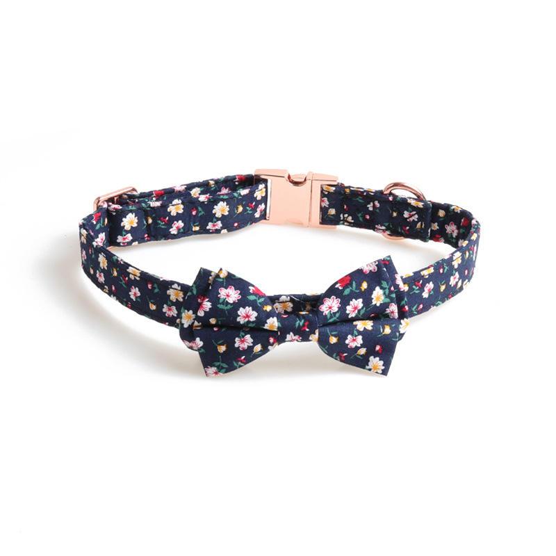 New Flower Pattern Rose Gold Full Metal Button Bow Pet Collar