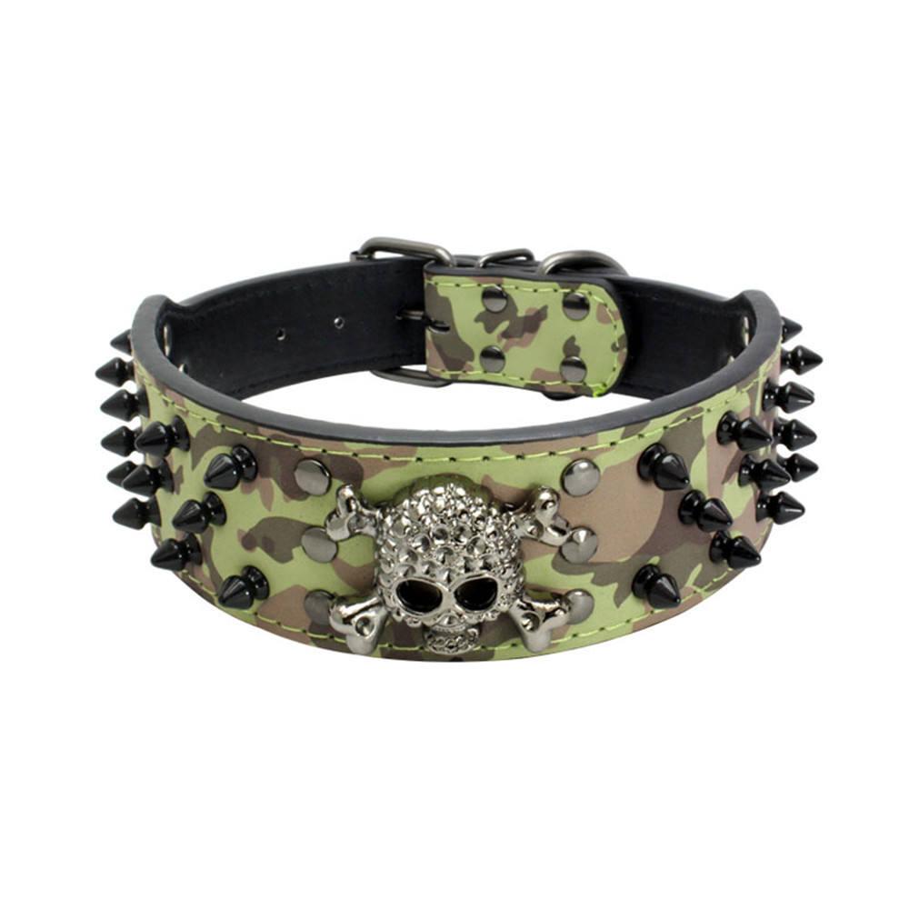 2 Inch Wide Spiked Studded Skull Pu Leather Large Dog Collars