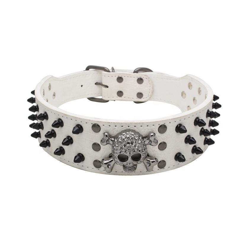 2 Inch Wide Spiked Studded Skull Pu Leather Large Dog Collars