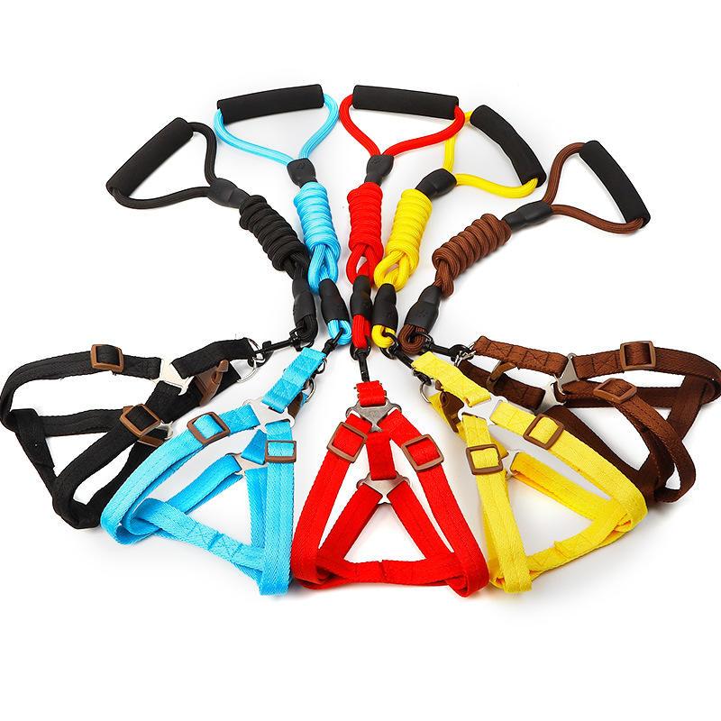 Wholesale Dog Harness Set Pet Harness And Leash Plain Color Foam Handle Polyester Pet Harness And Leash