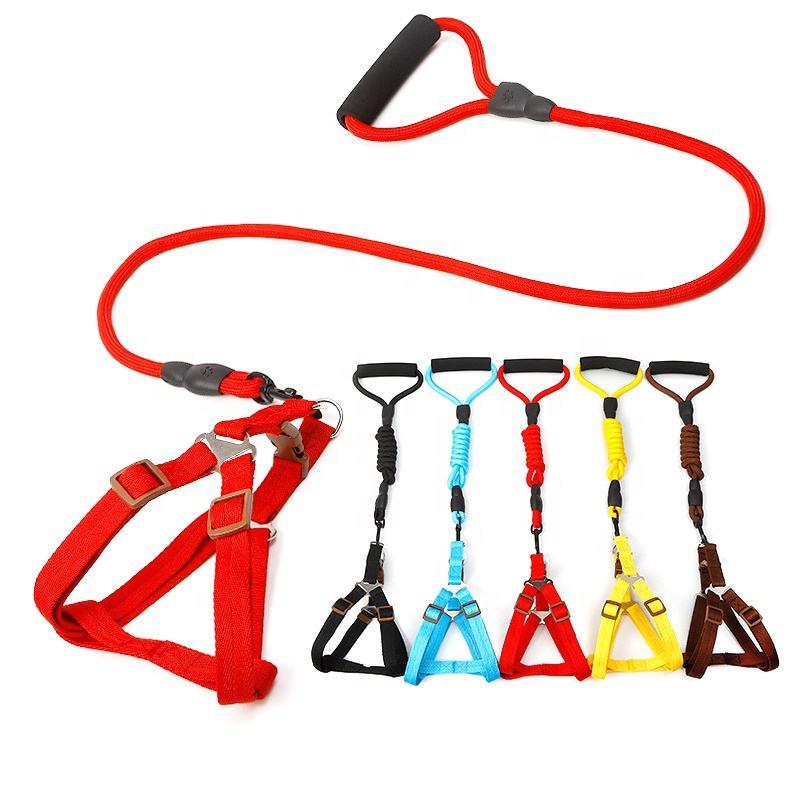 Wholesale Dog Harness Set Pet Harness And Leash Plain Color Foam Handle Polyester Pet Harness And Leash