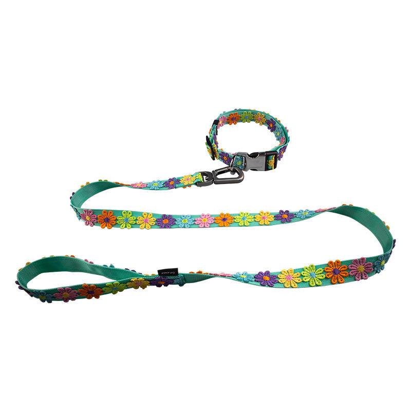 Designer Weaving Craft Pet Leash Collar Set Flower Shape Pet Leash Collar