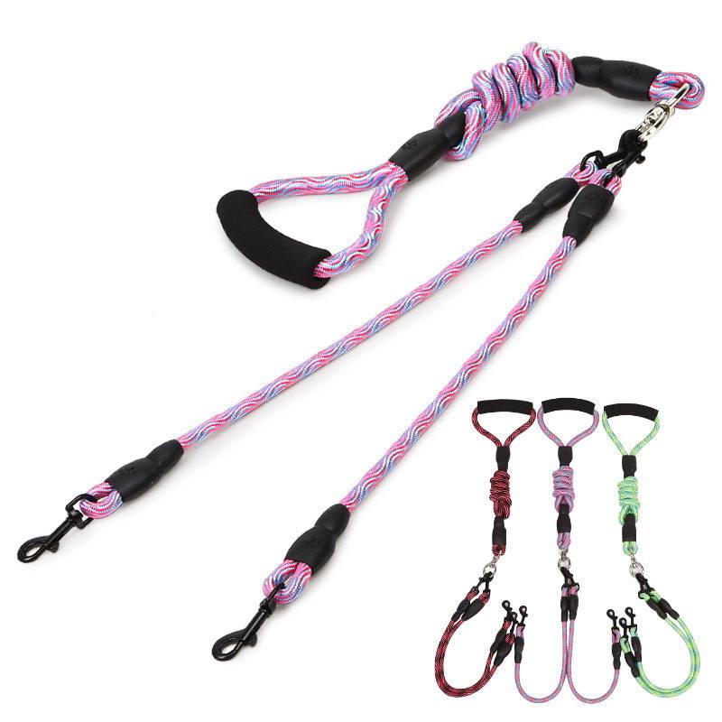 Pet Supplies In Stock Pet Double Leash Manufacturer Wholesale Pet Leashes Wave Pattern Soft Handle Double Dog Leash