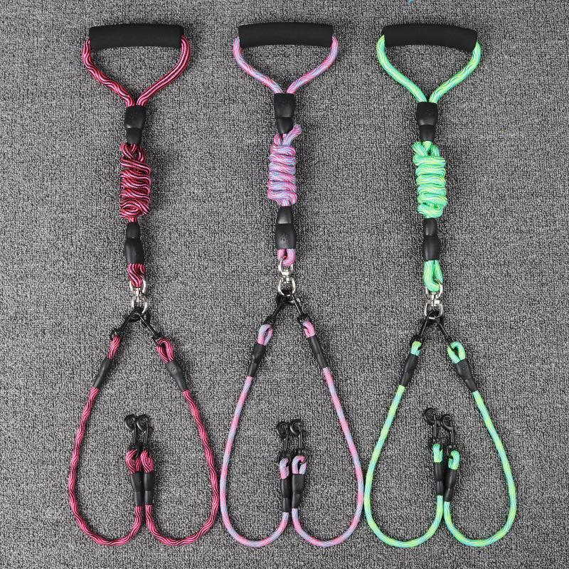 Pet Supplies In Stock Pet Double Leash Manufacturer Wholesale Pet Leashes Wave Pattern Soft Handle Double Dog Leash