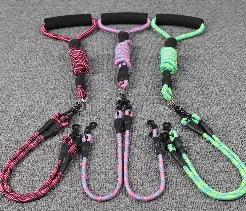 Pet Supplies In Stock Pet Double Leash Manufacturer Wholesale Pet Leashes Wave Pattern Soft Handle Double Dog Leash