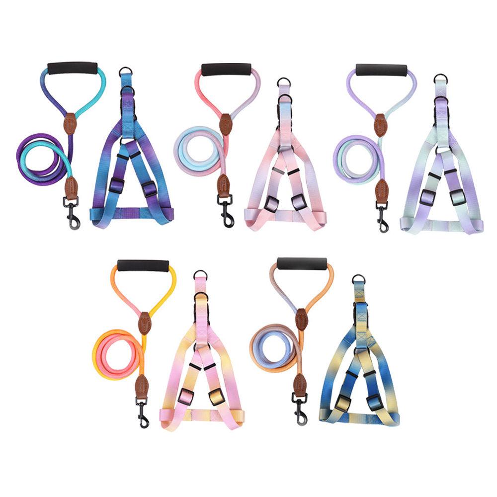 Gradient Polyester Designer Wholesale Pet Dog Leash And Harness Custom Dog Harness Set