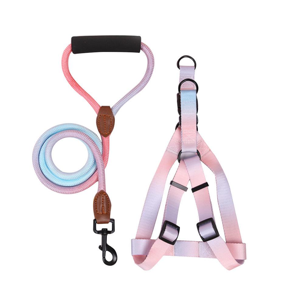 Gradient Polyester Designer Wholesale Pet Dog Leash And Harness Custom Dog Harness Set