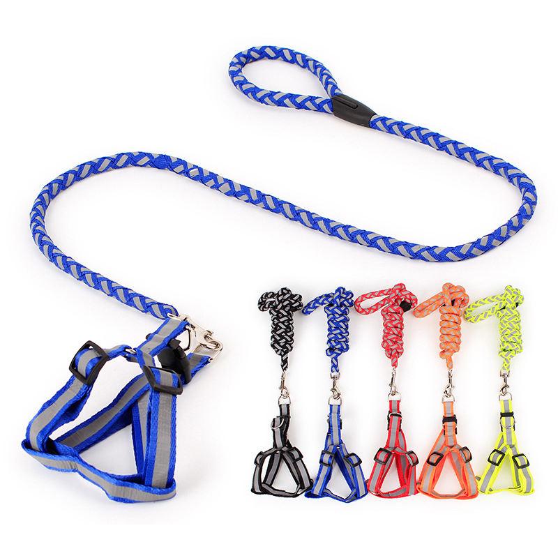 Wholesale New Mulicolour Reflective Weaving Decorative Dog Harness With Leash