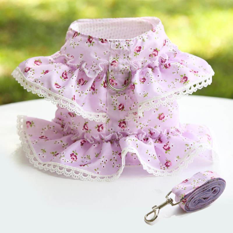 Pet Clothes Chest Strap Traction Small Floral Lace Lace Dog Leash Wholesale Dog Accessories Harness And Leash