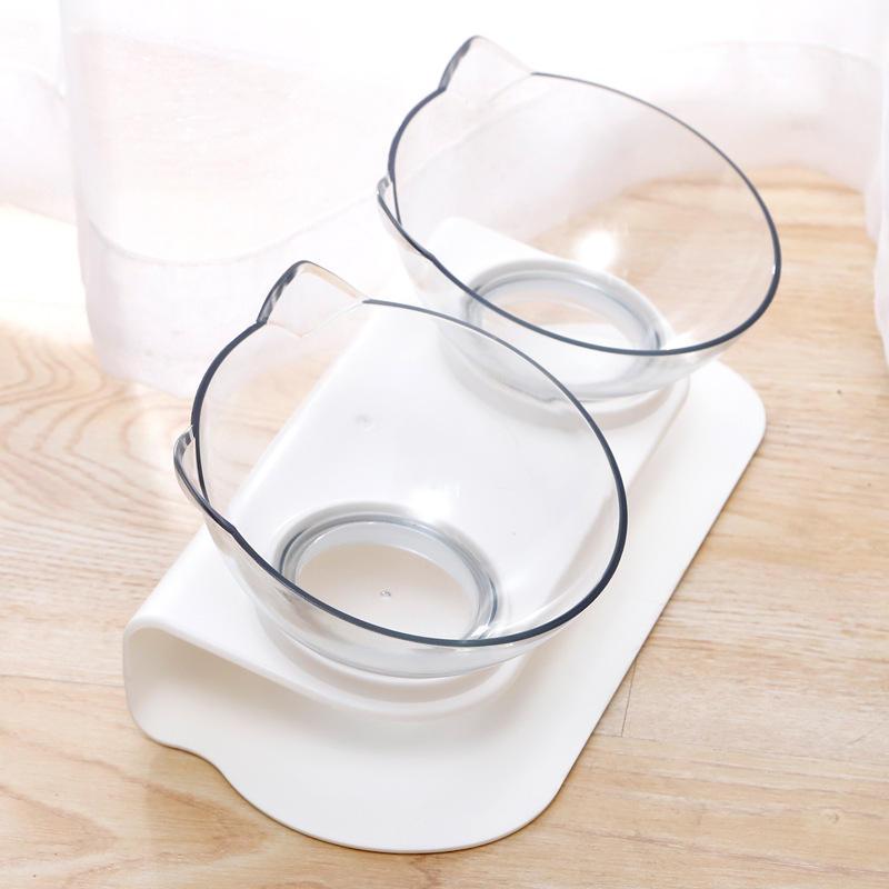 Neck Support Cat Double Bowl Tilt Transparent Cat Face Cat Dog Bowls Feerders