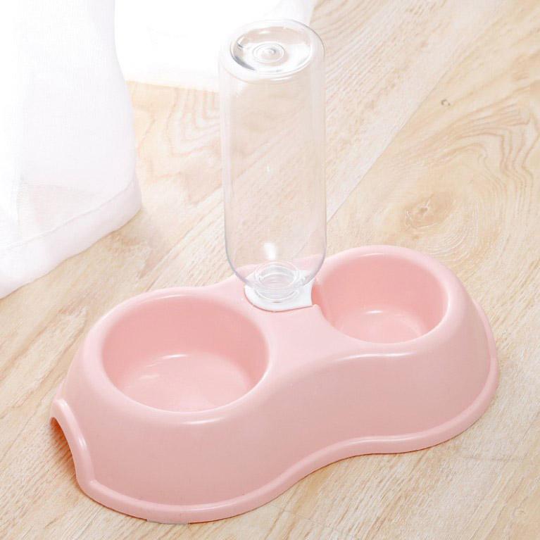 Wholesale Macaron Color Pp Plastic With Water Bottle Double Cat Dog Bowl