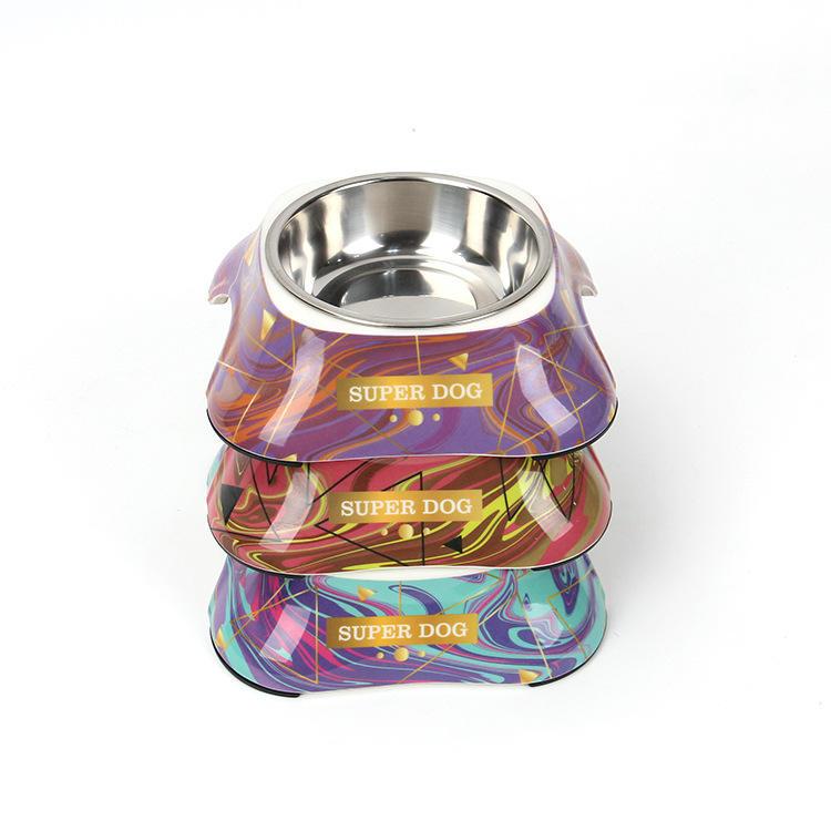 Pet Supplies Melamine Printed Stainless Steel Bowl Cheap Outdoor Dog Eating Bowl