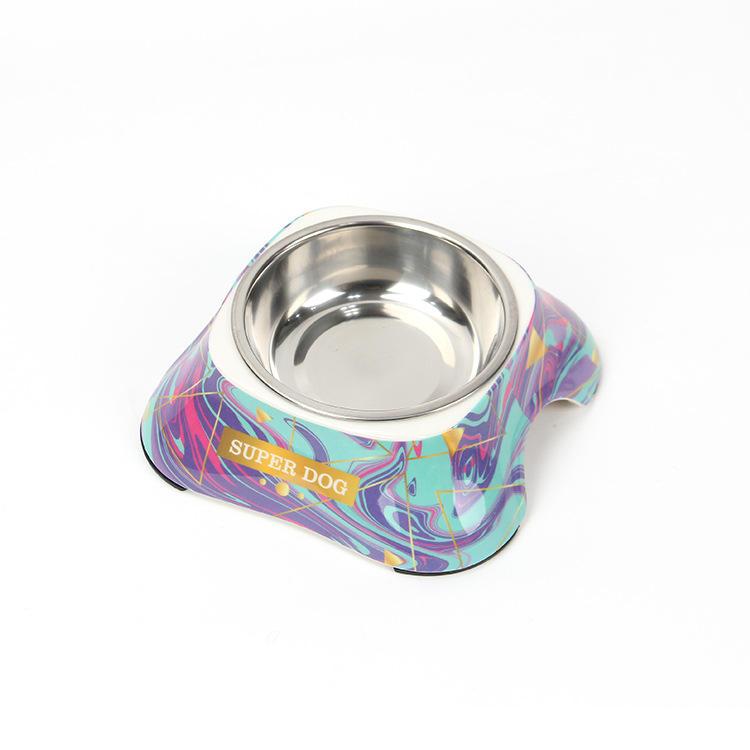 Pet Supplies Melamine Printed Stainless Steel Bowl Cheap Outdoor Dog Eating Bowl