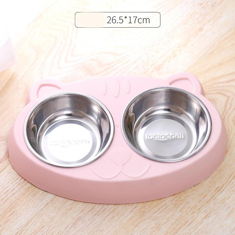 Wholesale Macaron Color Pp Stainless Steel Double Cat Dog Bowl