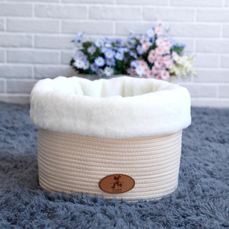 Wholesale Factory Manufactured Round Pet Dog Cat Bed With Pompon Cotton Pet House Cat Beds