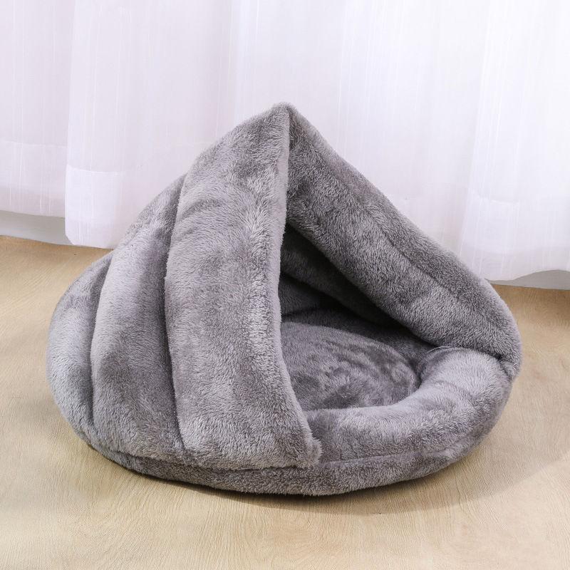 Deep Sleep Cat Nest Pet Indoor Triangle Winter Warm Small Kennel Mat Thick Plush Pet Cave Sleeping Bed