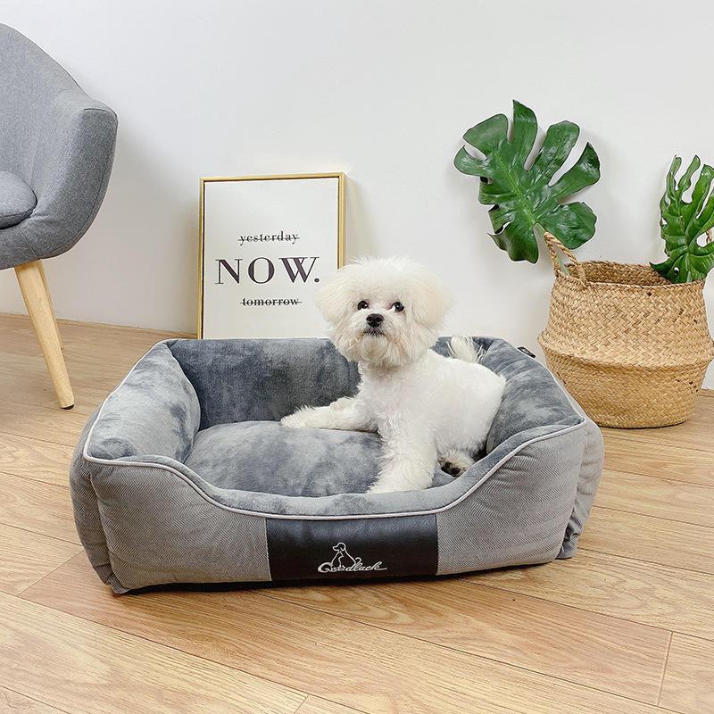 Rectangle Plush Warm Breathable Cuddler Detachable With Anti-slip Bottom Large Dog Beds Washable