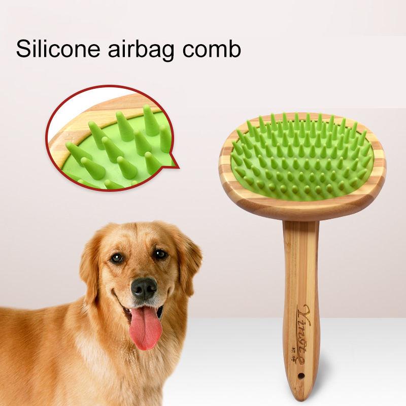 Bamboo Wood Pet Massage Bath Brush Pet Supplies Bend Open Knit Comb