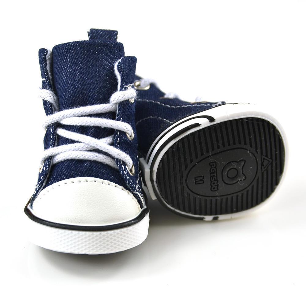 New Outdoor Non Slip Lace Up Canvas Denim Blue Pet Dog Shoes