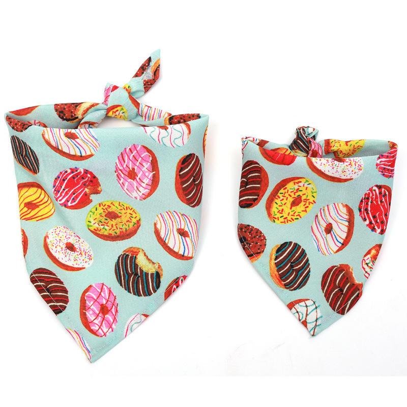 Summer Dog Adjustable Breathable Soft Triangle Bandanas Scarf Donut Watermelon Cartoon Triangle Dog Bandana