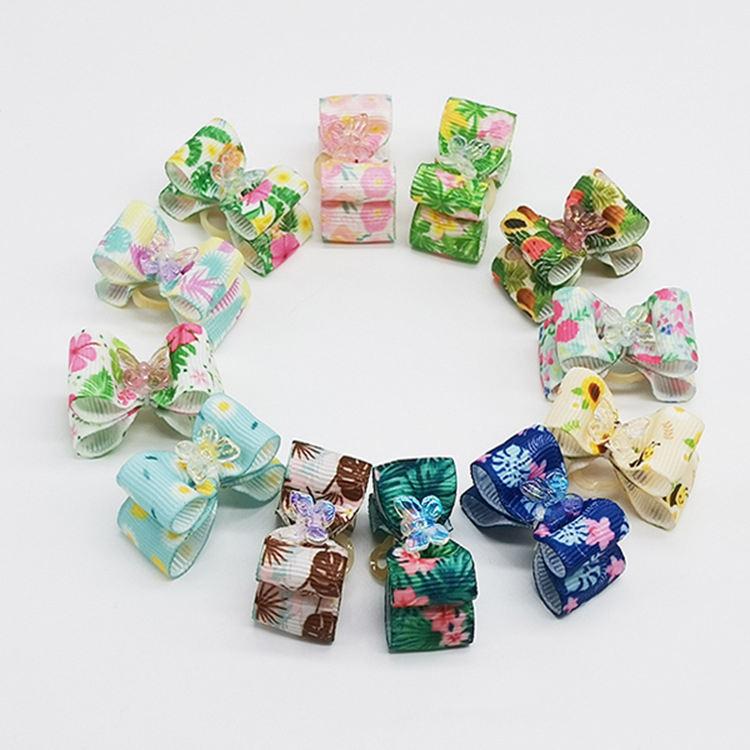 Floral Sweet Dog Hair Clip Hair Accessories Polyester Dog Hair Bows