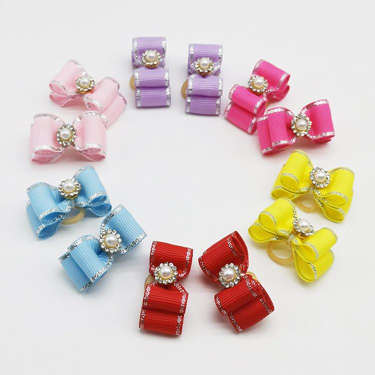 Dog Hair Jewelry Bowknot Rubber Band Pearl Flower Head Custom Wholesaler Pet Hair Accessories