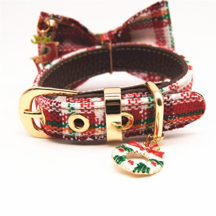 Christmas Pet Dog Leash With Bow Dog Collar Fabric Dog Chain