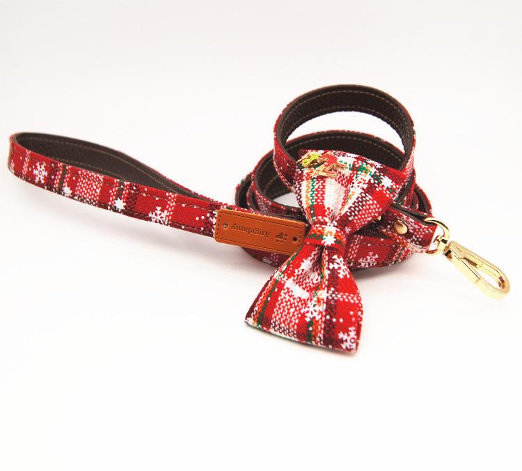 Christmas Pet Dog Leash With Bow Dog Collar Fabric Dog Chain