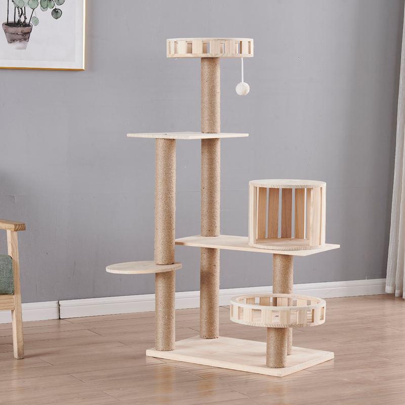 Amazon Hot Sale Custom Multi-level Cat Tree Scratch Pet Scratcher Wood Tower Furniture Tower Cat Tree Wooden Cat Tree