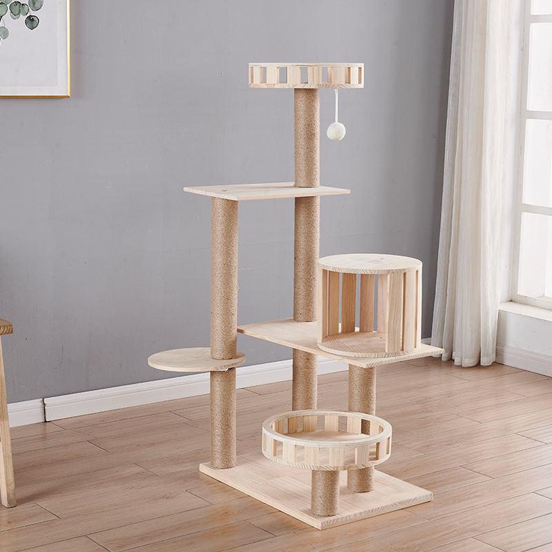 Amazon Hot Sale Custom Multi-level Cat Tree Scratch Pet Scratcher Wood Tower Furniture Tower Cat Tree Wooden Cat Tree