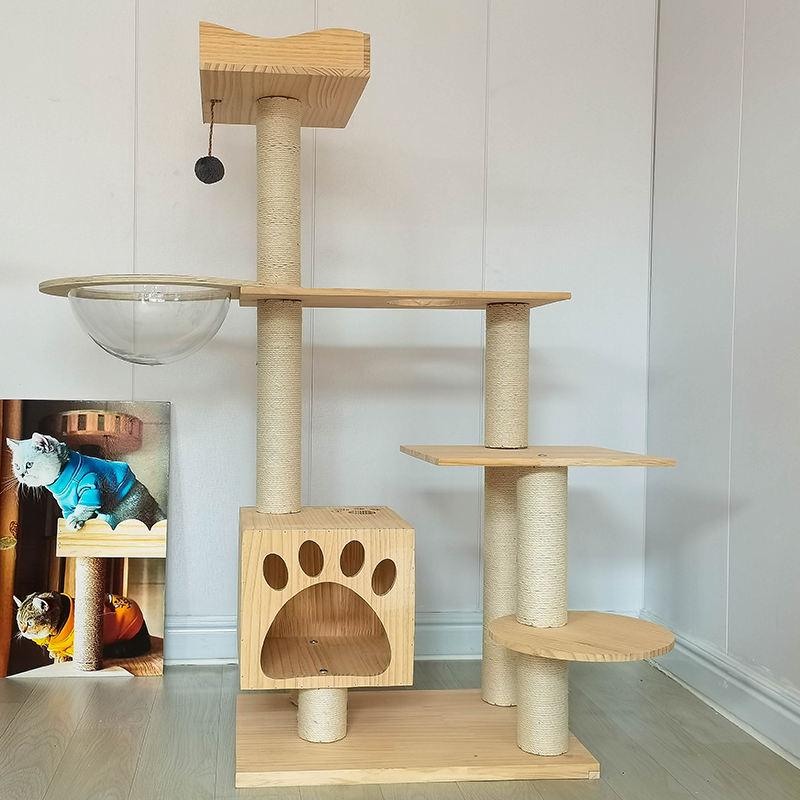 Wholesale Multi-layer Solid Wood Cat Tree Sisal Post Cat Climbing Frame With Kitten Nest