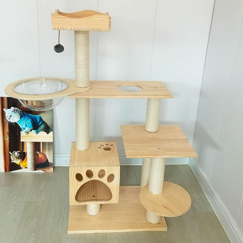 Wholesale Multi-layer Solid Wood Cat Tree Sisal Post Cat Climbing Frame With Kitten Nest