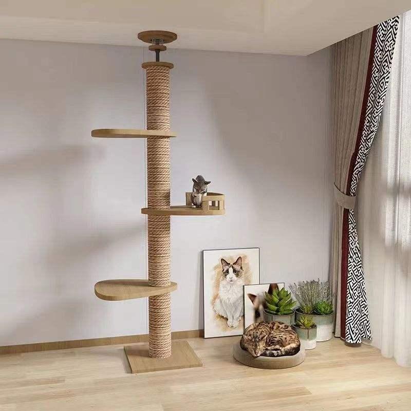 Solid Wood Floor-to-ceiling Cat Climbing Frame Space Capsule Jumping Platform Cat Tree Condo Furniture Scratch Post Pet House