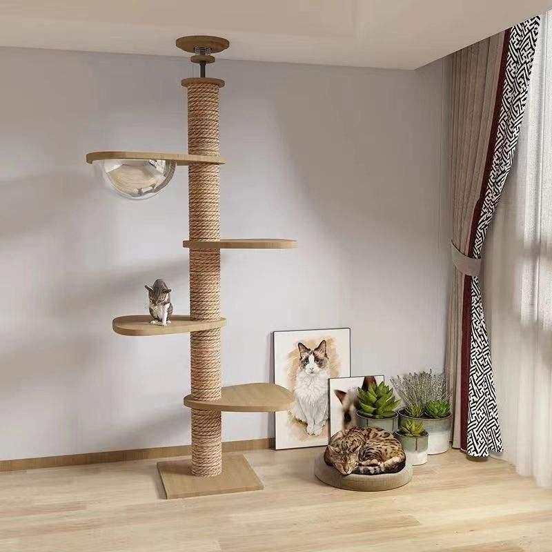 Solid Wood Floor-to-ceiling Cat Climbing Frame Space Capsule Jumping Platform Cat Tree Condo Furniture Scratch Post Pet House