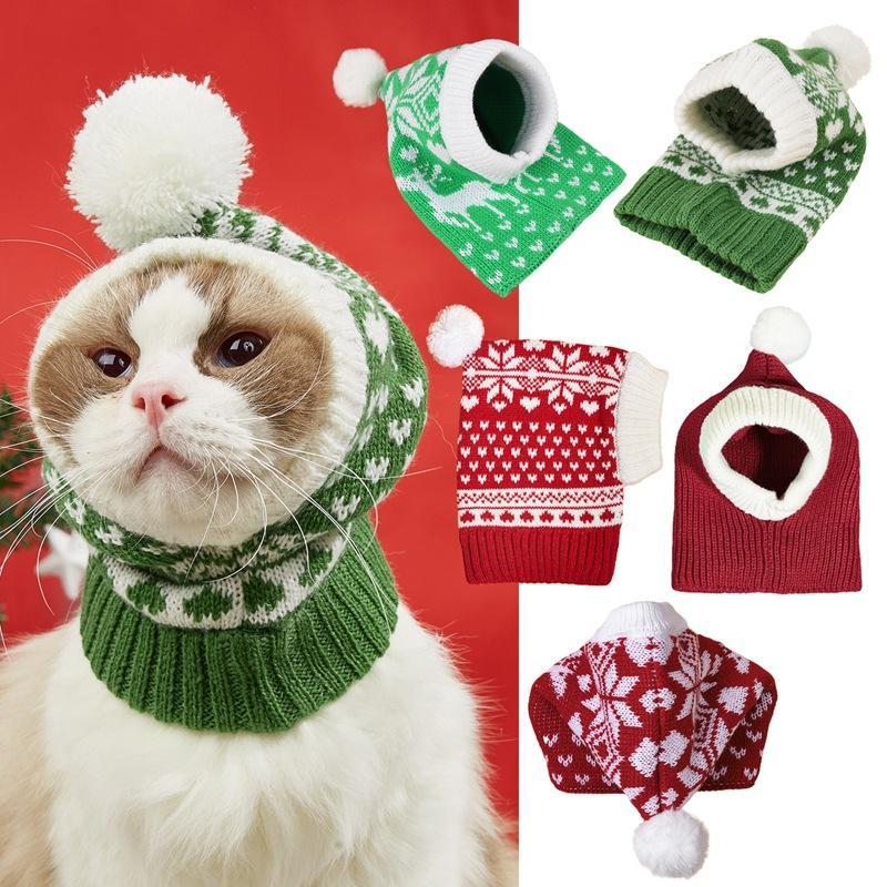 Red Santa Dog Hat Winter Pet Dog Accessories New Year Happy Pet Hat Dog Costume Christmas Hat For Cats Reindeer Puppy Cats Scarf