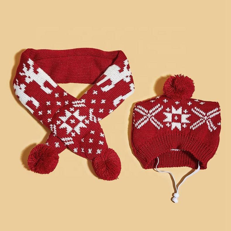 Christmas Knitted Christmas Scarf Sets Creative Teddy Scarves And Checkered Hat For Cats Pet Goods Dog Christmas Hats