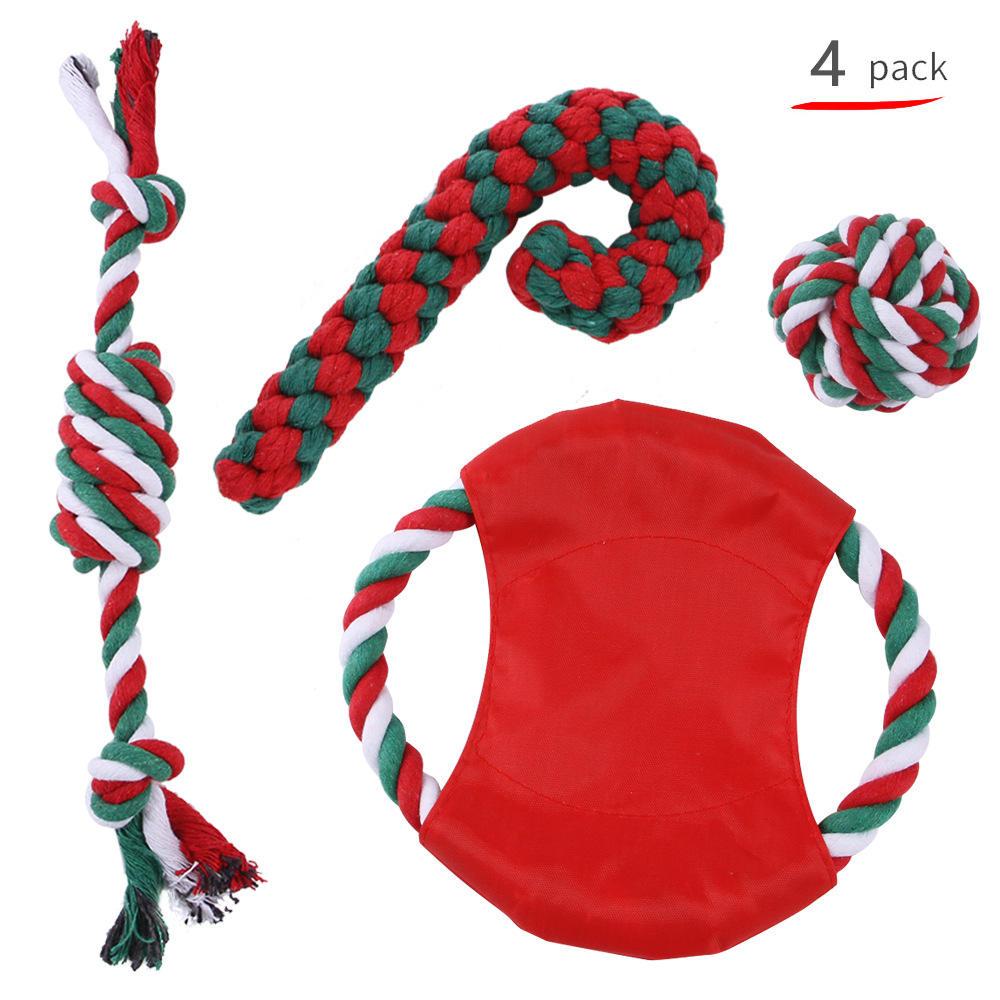 Dog Toys Interactive Teeth Cleaning Chew Squeaky Christmas Gift Santa Elk Cotton Rope Ball Plush Pet Toy Set