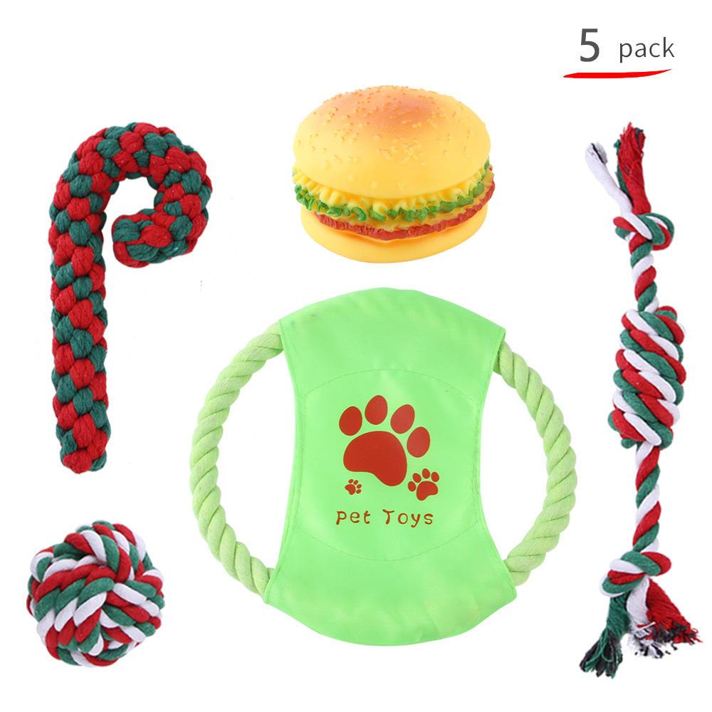 Dog Toys Interactive Teeth Cleaning Chew Squeaky Christmas Gift Santa Elk Cotton Rope Ball Plush Pet Toy Set