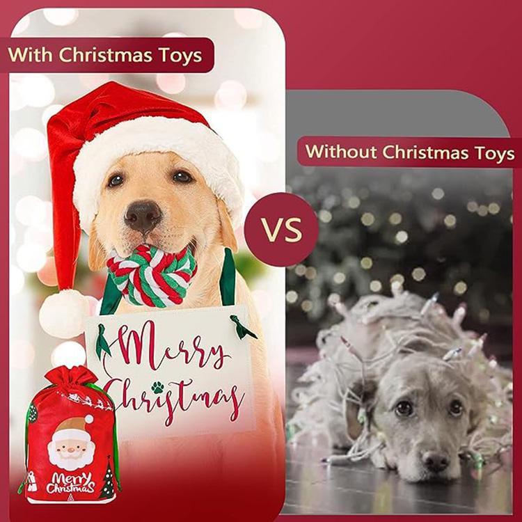 Dog Toys Interactive Teeth Cleaning Chew Squeaky Christmas Gift Santa Elk Cotton Rope Ball Plush Pet Toy Set