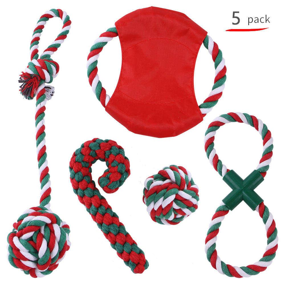 Shop Hot 2023 Christmas Dog Cotton Rope Chewing Toys Interactive Dog Stocking Stuffers Colored Cotton Rope Pet Toys